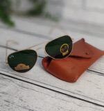 ست کیف کتی چرم و عینک مردانه چرمسال عسلی
